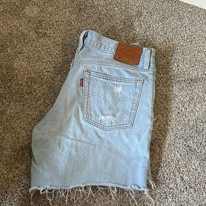 Levi's Sky Blue Frayed Denim Shorts
